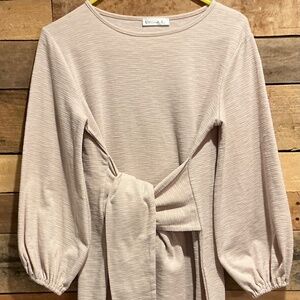 R. Vivimos Womens L‎ Dress Pink Tie Front Balloon Sleeves Textured Knit Coquette